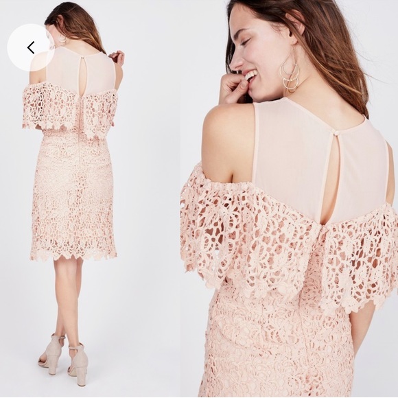J.O.A. Peach Pink Cold Shoulder Lace Dress - M - Picture 2 of 6